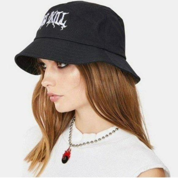 Sold -🤍Dolls Kill Black Bucket Hat with melting white logo 🖤🤍 - Picture 5 of 5